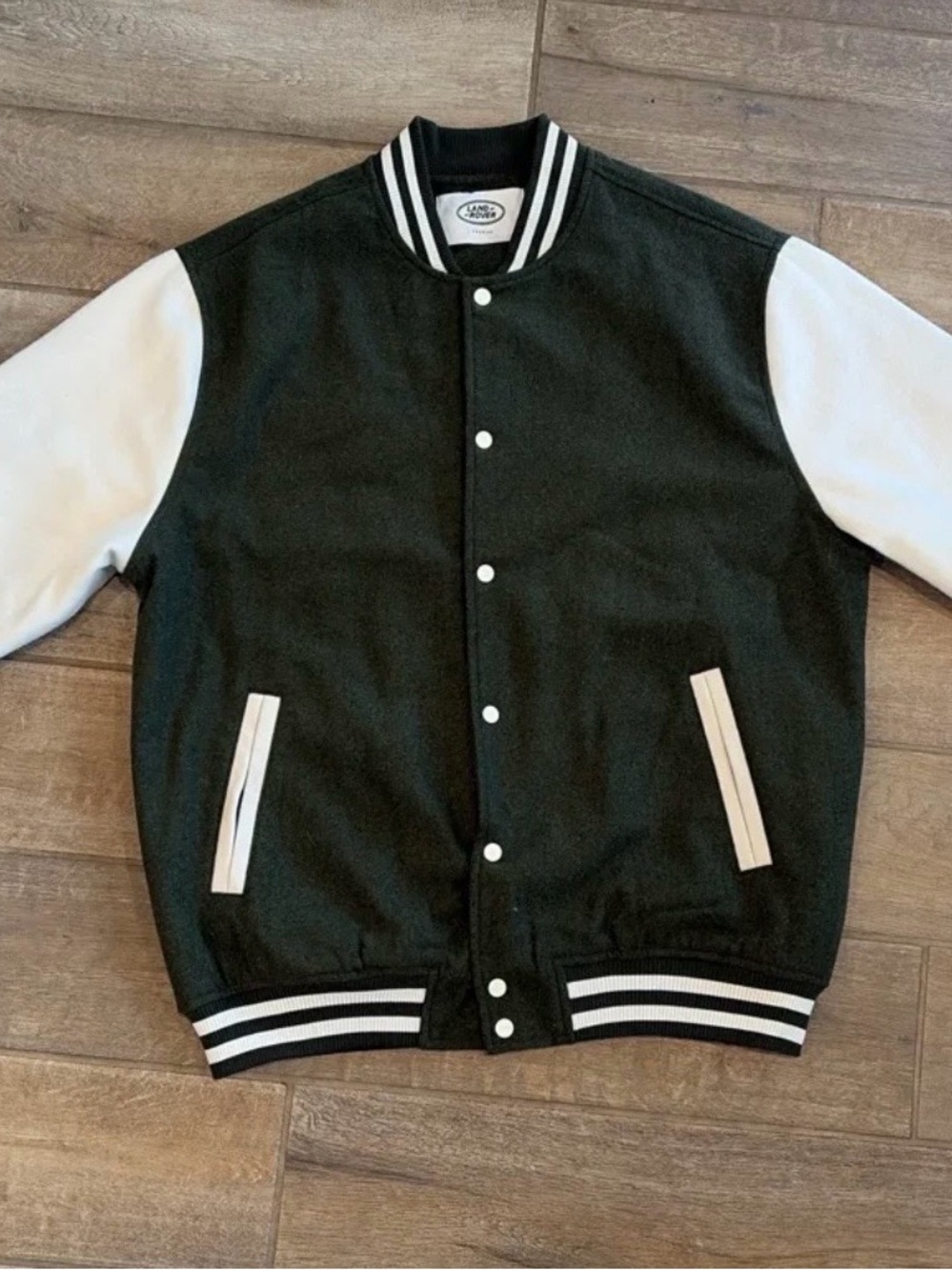 PacSun x Land Rover Varsity Letterman Jacket Green Cream Wool Snap Mens M